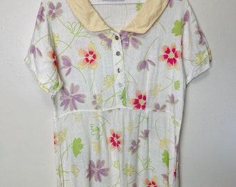 Collared Linen Floral Vintage 90s Babydoll Maxi Dress