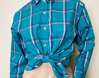 Teal Plaid Vintage 80s Collared Button Down Shirt