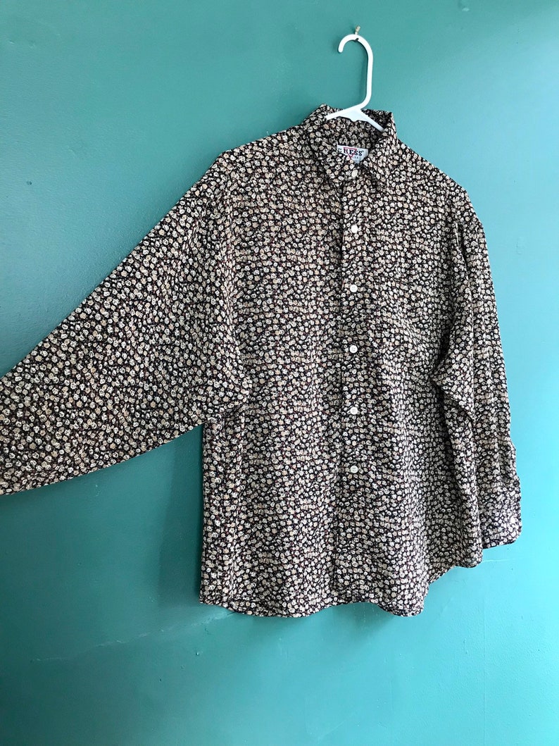 Vtg 90s GUESS Floral Print Button Down Collared Boxy Blouse