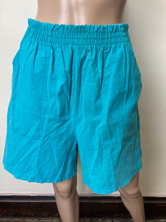Teal Vintage 80s Paper Bag Waist Comfy Shorts - image 4