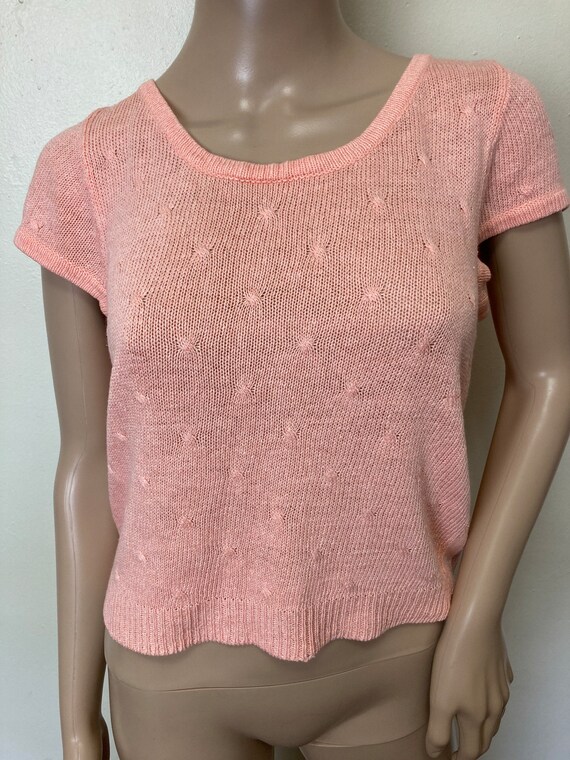 Peach Knit Vintage 80s Button Back Cropped Sweate… - image 6