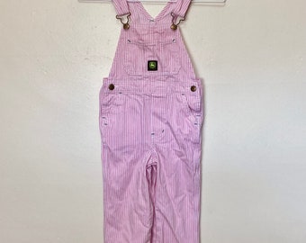 Kids Pink Pinstripe John Deere Vintage Childrens Overalls 4T