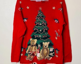 Christmas Tree Vintage 90s Ramie Cotton Chunky Knit Sweater