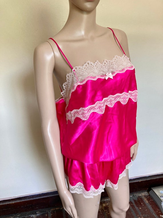 Hot Pink Lacy Satin Lingerie Loungewear Camisole … - image 2