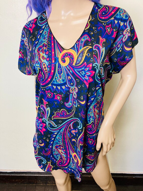 Jewel Tone Paisley Vintage 80s Mini Nightgown - image 6