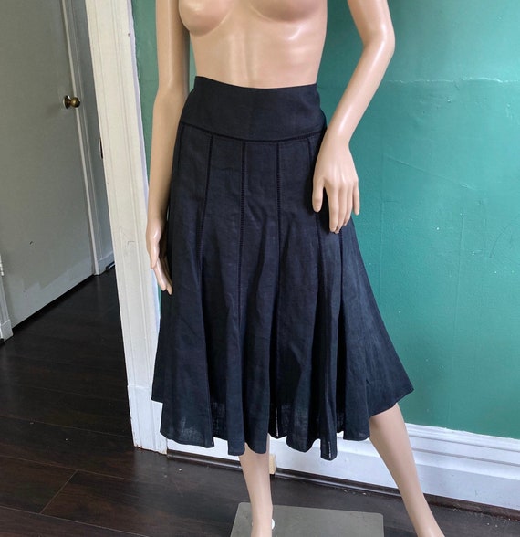 Vintage 90s Black Linen Minimalist Skirt