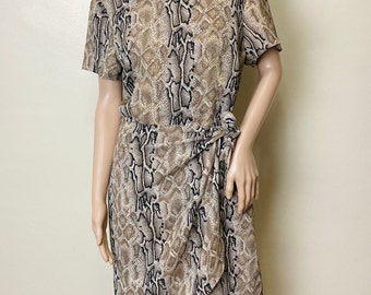 Snake Print Chiffon Vintage 90s Wrap Skirt Dress