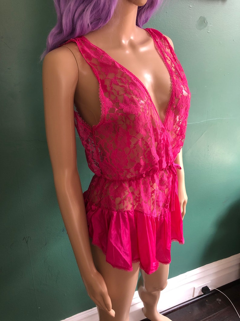 Vintage 80s Sheer Orchid Pink Lingerie Teddy