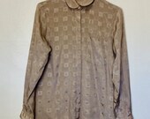 Taupe Shimmery Satin Vintage 70s Peter Pan Collared Blouse