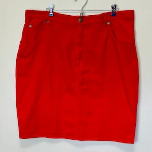 Plus Size Cherry Red Denim Vintage 80s Jean Skirt