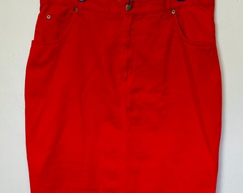 Plus Size Cherry Red Denim Vintage 80s Jean Skirt