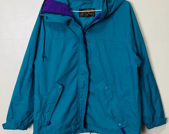 エディー・バウアー ヴィンテージ 80年代 カラフル フード付き ユーティリティ ウィンドブレーカー ジャケット