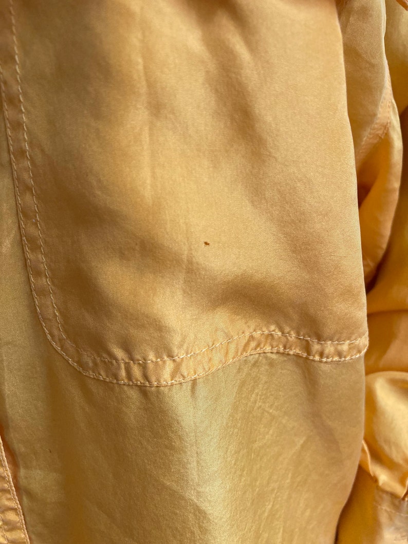 Vintage 80s Pure Silk Golden Yellow Oversize Collared Top