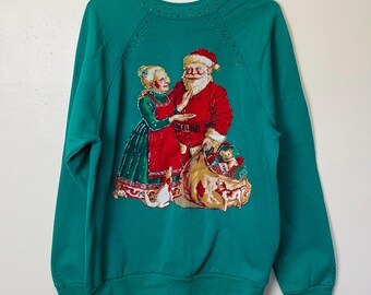 Kerstman en mevrouw Feestdag Kerstmis Sinterklaas Vintage jaren 80 trui met ronde hals