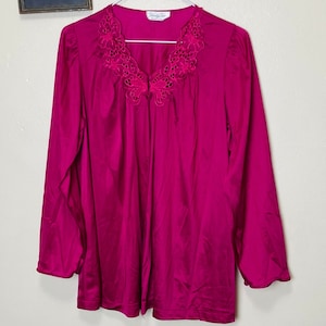 Hot Pink Vanity Fair Vintage 80s Butterfly Babydoll Lingerie Pajama Top
