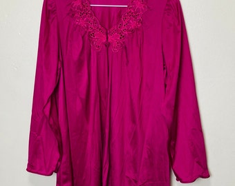 Hot Pink Vanity Fair Vintage 80s Butterfly Babydoll Lingerie Pajama Top