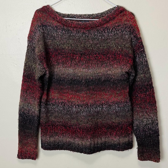 Earth Tone Vintage 90s Fuzzy Knit Striped Pullover Sweater