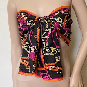 Colorful Silk Chain and Belt Print Vintage Oversize Long Scarf