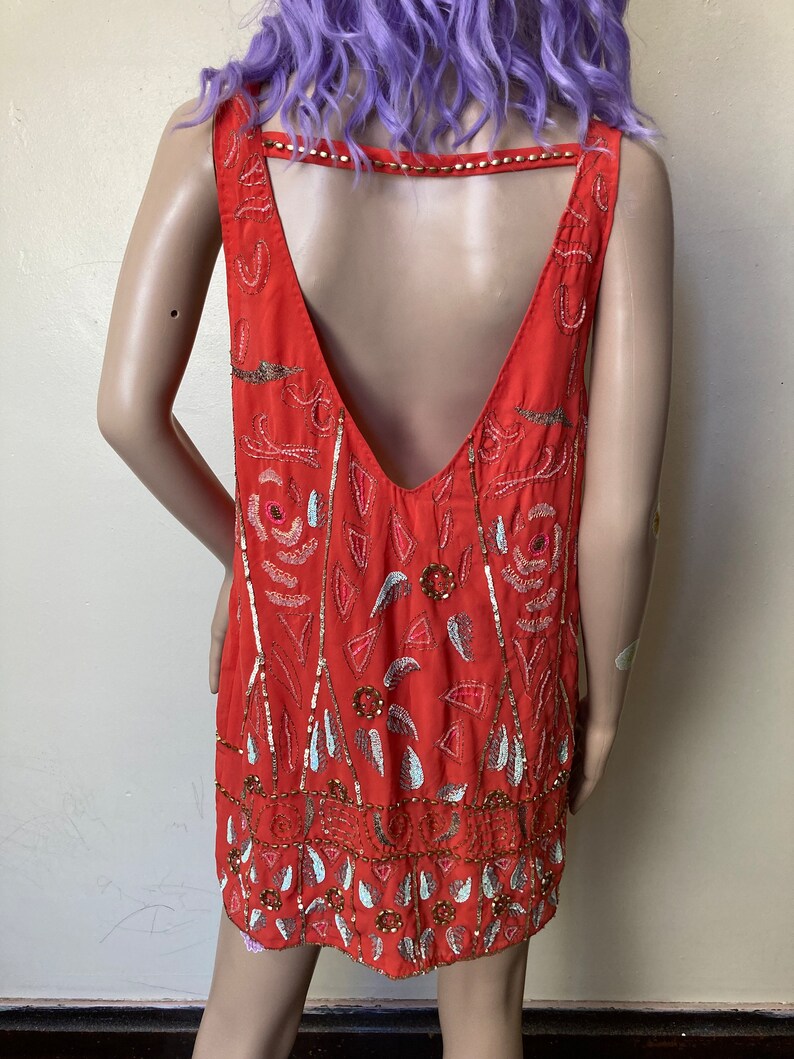 Free People mini-jurk met kralen: koraaloranje lovertjes verfraaid afbeelding 7
