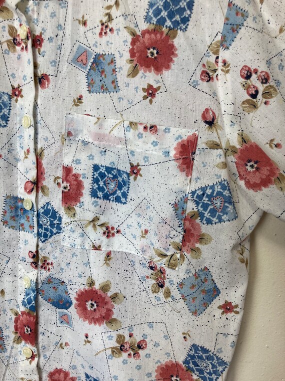 Patchwork Print Vintage 70s Collared Button Down … - image 6