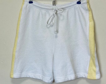 Weiße und gelbe Vintage-Frottee-Shorts aus den 70er Jahren