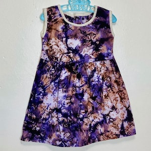 Cotton Batik Dyed Purple and Bronze Vintage Girls Sundress