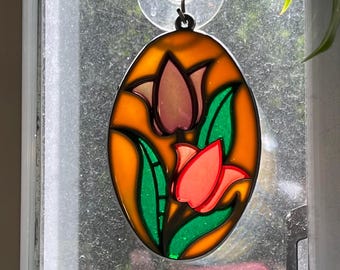 Tulips Suncatcher Vintage 1980s Metal and Resin Window Decor