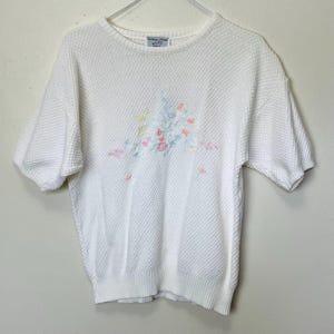 Cottagecore Embroidered Cotton Vintage Pastel Floral Pullover Short Sleeve Sweater