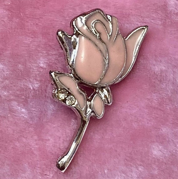Tiny Silver Tone and Pale Pink Vintage Brooch with