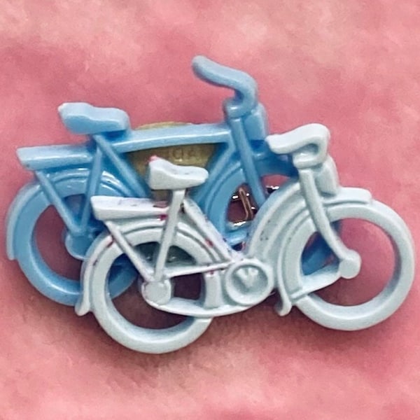 Blue Bicycles Vintage 70s West German Celluloid Brooch