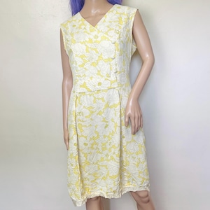 Butter Yellow Floral 1950s Vintage Day Dress