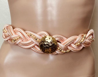 Peach and Gold Chunky Vintage 80s Rope Belt