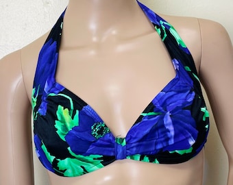 Purple Floral Vintage 90s Sun Streak Bikini Top