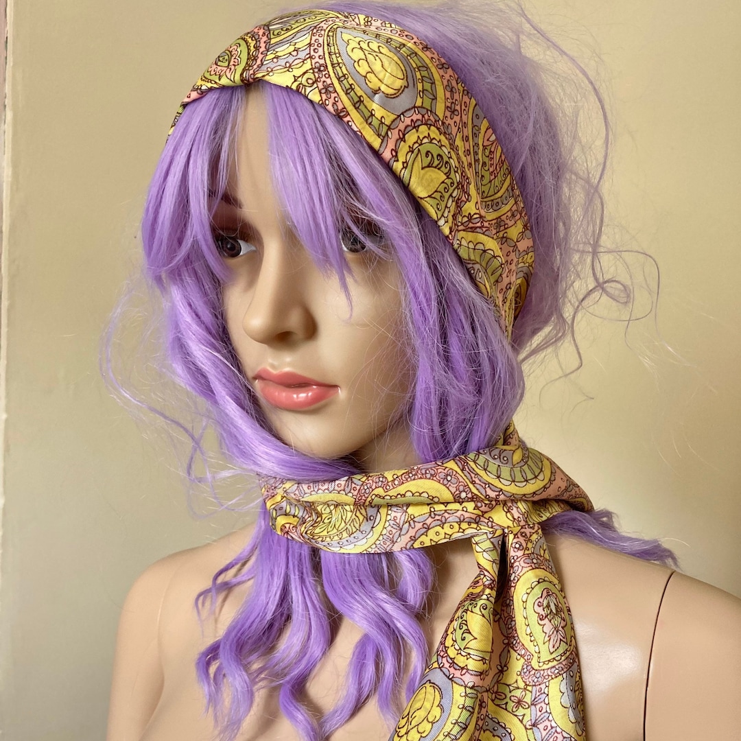 Candy Colored 60s Pastel Paisley Long Skinny Scarf Head Bow