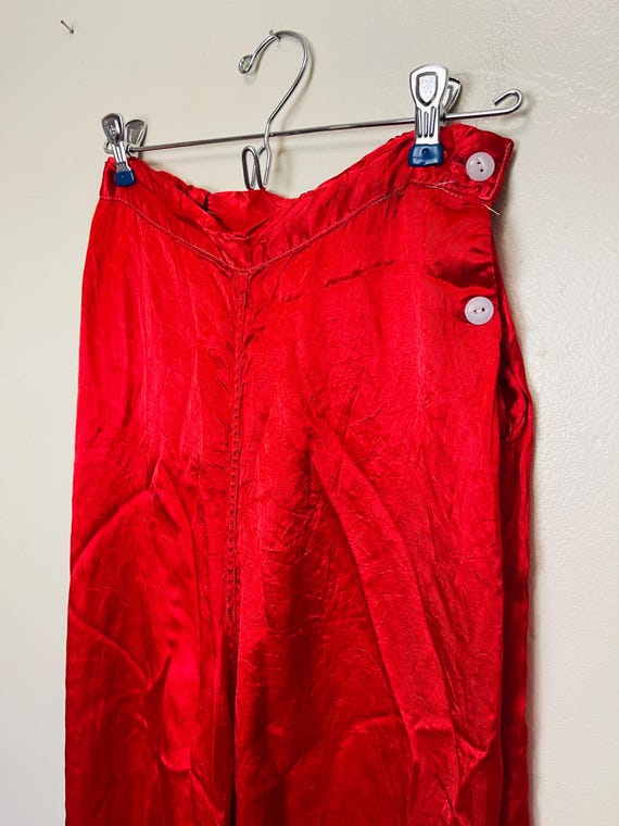 Ruby Red Satin Side Button Vintage 1940s Wide Leg… - image 7