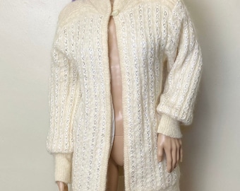 Cloud Soft mohair vintage crèmekleurig oversized lang vestjack