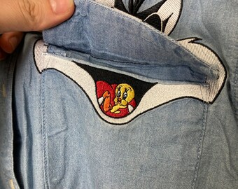 Tweety and Sylvester Vintage 90s Looney Tunes Denim Pocket