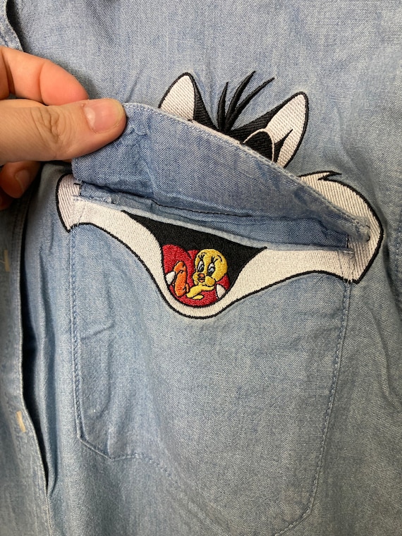 Tweety and Sylvester Vintage 90s Looney Tunes Denim Pocket