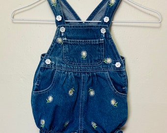 Daisies Embroidered Vintage 90s Baby Girls Overalls 3-6M