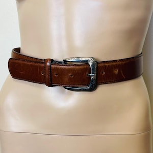 Eurometal Italian Leather Belt with Patina Vintage 70s Chestnut Brown