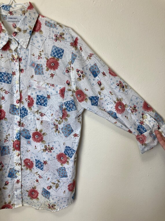 Patchwork Print Vintage 70s Collared Button Down … - image 5