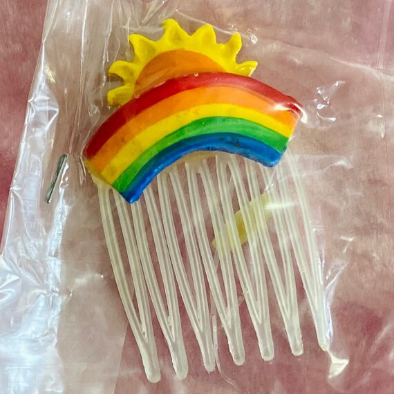 Rainbow Sunset Vintage 70s Deadstock Hair Comb - image 1