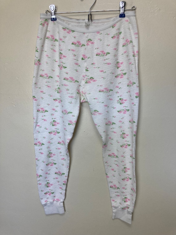 Pink Floral Print Thermal Vintage 70s Cotton Pant… - image 2