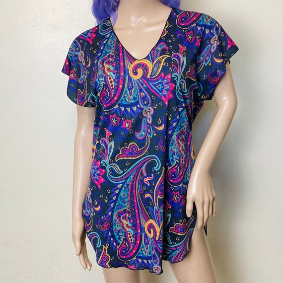 Jewel Tone Paisley Vintage 80s Mini Nightgown - image 1