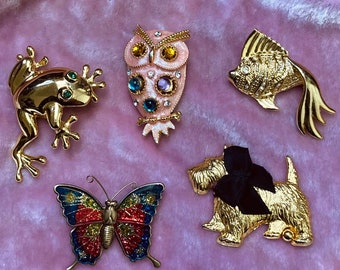 Pick One Novelty Gold Tone Vintage 80s Brooch Pin