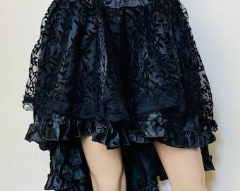 Black Lace and Satin Layered High Low Goth Skirt