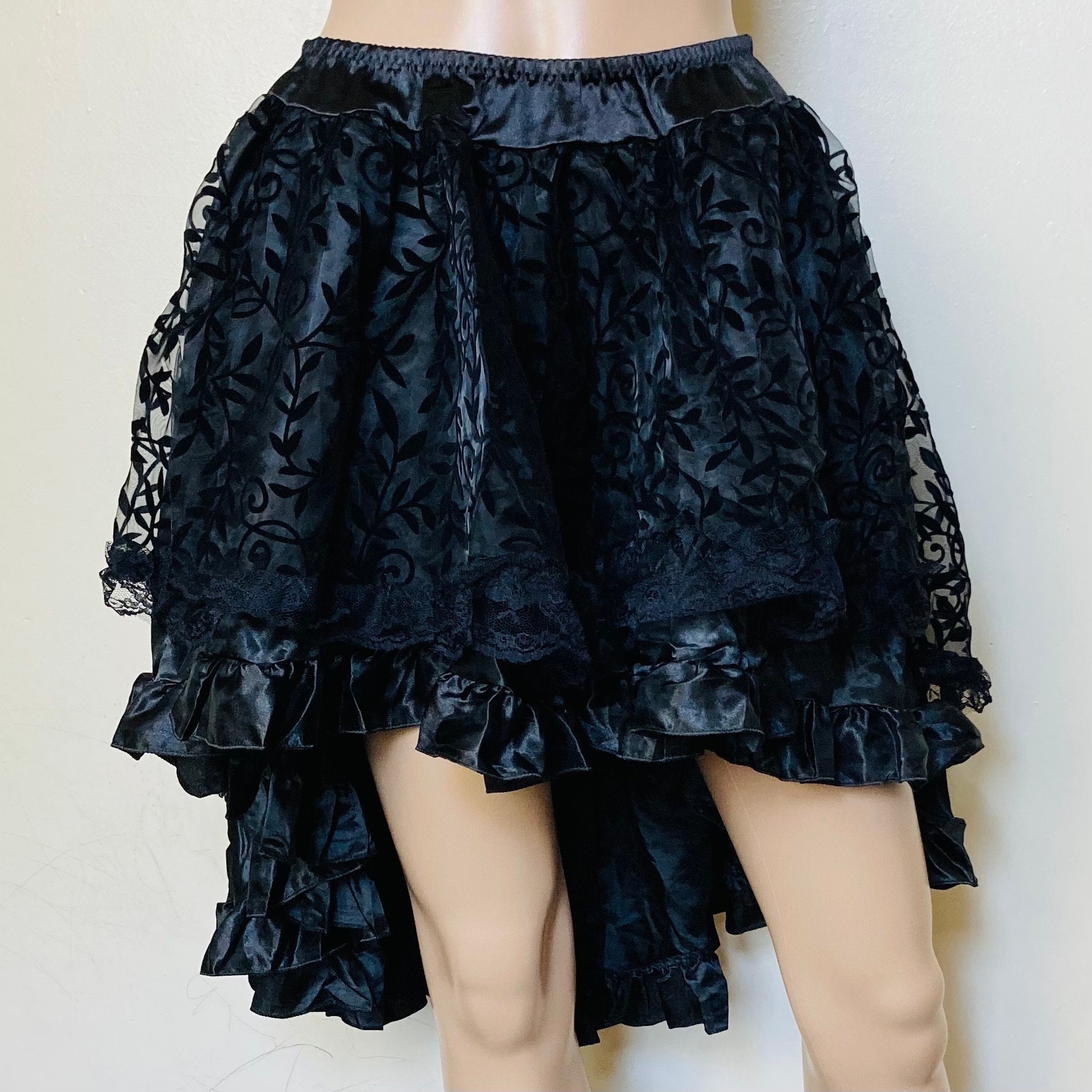 Black Layered wool skirt with Asymmetrical Hemline Skirt 1067# Black Layered wool skirt with Asymmetrical Hemline Skirt 1067#