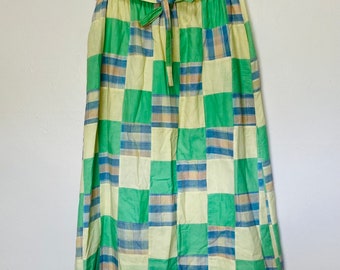 1970s Patchwork High Waist Vintage Tie Belt Midi Skirt