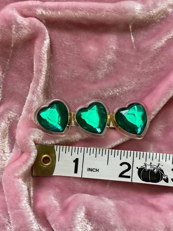Green Gemstone Deadstock Vintage 80s Chunky Heart… - image 2