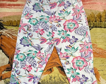 90s Vintage Abstract Floral Print High Waist Leggings
